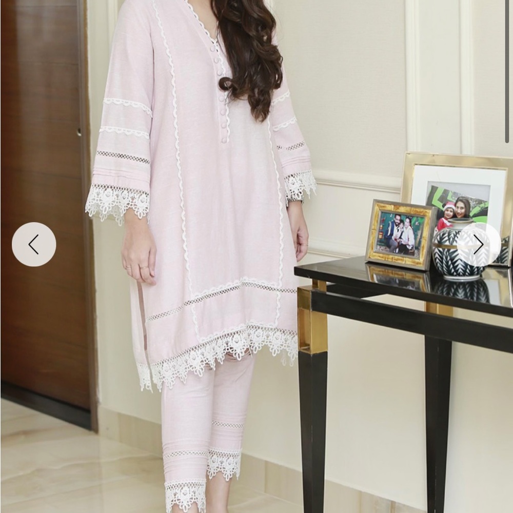 Women's Pink Lace-Trim ansab Jahangir  Pakistani  Suit